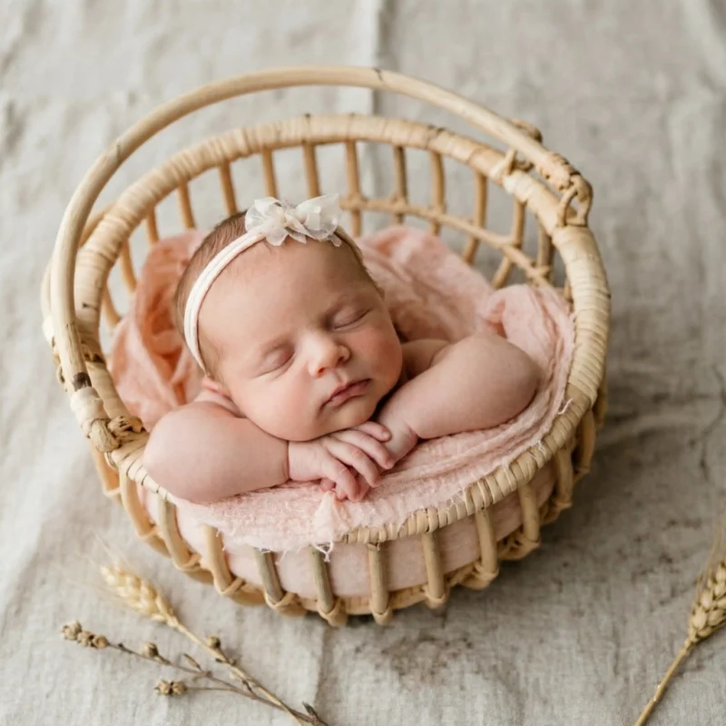 Photography Background - Baby poseerbed Retro rotan mandstoel pasgeboren