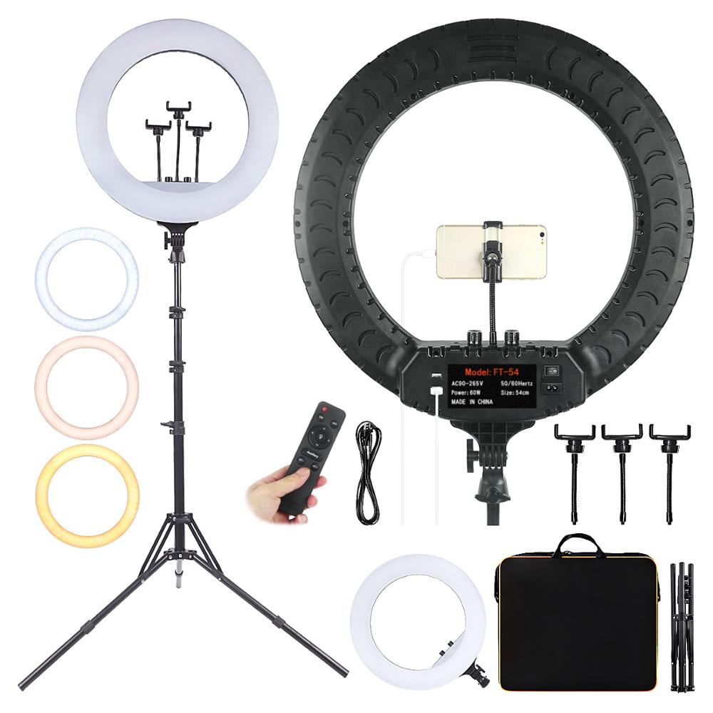 Photography Umbrella Lighting Kit - Fusitu FT-54 LED-ringlicht Dimbare selfie-lampstandaard Telefoonhouder