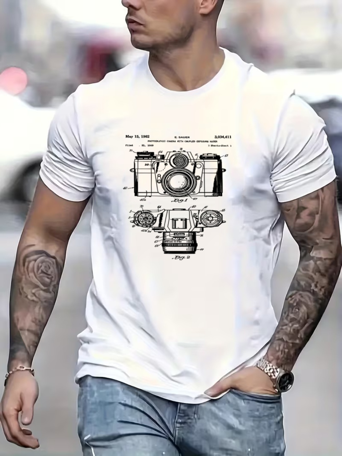 Heren T-shirt met print en cam - Photography Sim recensie en prijs